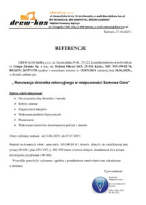 Referencje Renowacja zbiornika retencyjnego - Sarnowa Góra